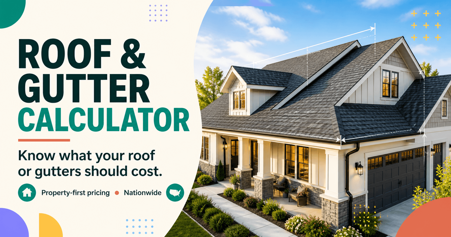 Home with roof and gutter measurement lines